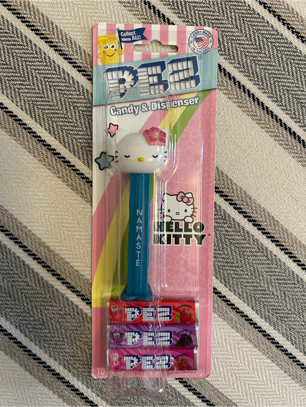 Hello Kitty Blue Stem Candy Dispenser with White Head and Pink Flower